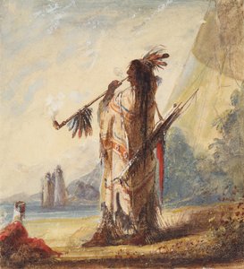 Otium Cum Dignitati Smoking the Calumet, c.1837 (lápis, aguarela e guache sobre papel) de Alfred Jacob Miller
