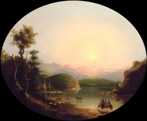 Índios Shoshone em um lago de montanha (Lake Fremont) de Alfred Jacob Miller