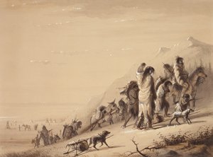 Snake Indians Migrating, c.1837 (caneta e tinta, aguada e guache sobre papel) de Alfred Jacob Miller