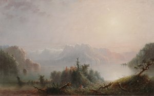 O lago seu seio solitário se expande para o céu, c.1850 (óleo no painel) de Alfred Jacob Miller