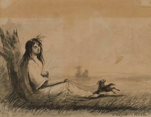 Mulheres reclinadas com cão à trela (de Laurence Sterne, "Viagem sentimental", 1768) de Alfred Jacob Miller