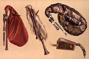 Gaitas de foles: quatro incluindo uma Cornemuse, uma Calabrian e uma Musette, de 