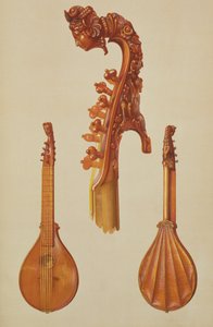 Cittern feita por Antonio Stradivarius (c.1644-1737) 1700, de &39;Instrumentos Musicais&39; (litografia colorida)