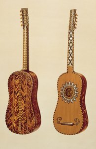 Guitarra Rizzio, de &39;Instrumentos Musicais&39; (litografia colorida) de Alfred James Hipkins