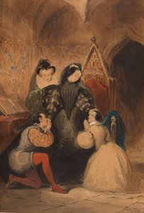 Mary Stuart abençoando Roland Groeme e Catherine Seyton. Depois de O abade de Walter Scott, 1830.