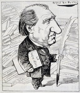 Desenho animado por Ernest Renan com "A Vida de Jesus" sob o braço - em "Le Charivari" de 11/07/1883. de Alfred Le Petit