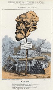 La Potato: Desenho animado sobre Dorian - doente. de 20/01/1871 em "Flores, Frutas e Legumes do Dia". de Alfred Le Petit
