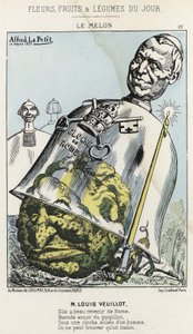 Le Melon: Desenho animado sobre Louis Veuillot - doente. de 10/03/1871 em "Flowers, Fruits and Vegetables du Jour" (Flores, Frutas e Legumes do Jour) de Alfred Le Petit