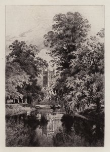Cambridge: O Cam perto do Trinity College, com a Torre da Capela de São João (gravura)