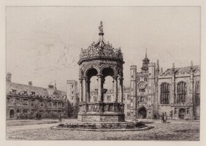 Cambridge: The Great Court of Trinity College (gravura) de Alfred Louis Brunet Debaines