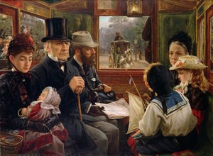 Um passeio de ônibus para Piccadilly Circus, Sr. Gladstone viajando com passageiros comuns, 1885 de Alfred Morgan