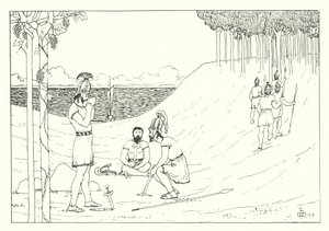 Uma História Verdadeira de Lucian: A Ilha do Queijo (gravura)