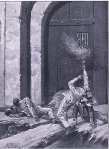 Deli: Tenente Salkeld, engenheiros de Bengala explodindo o Portão da Caxemira, ilustração das Batalhas Britânicas na Terra e no Mar, 1915 de Alfred Pearse