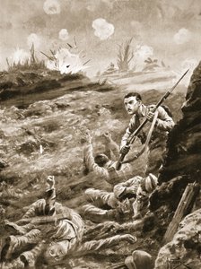 Soldado E. Warner segurando sozinho uma trincheira que havia sido evacuada após um ataque com gás de Alfred Pearse