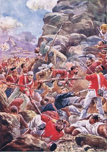 O cerco de Deli: Atacando a violação, ilustração das Batalhas Britânicas em Terra e Mar, 1915