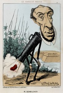 Le Bean rouge: caricatura de Victor Schoelcher representada no comboio de Pedro um feijão (fart) - doente de 16/02/1871 em "Fleurs, Fruits et Vegetables du Jour". de Alfred Petit