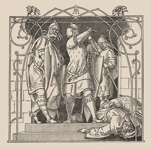 Die Nibelungen. Como eles jogaram os mortos fora do salão, 1840-1841. de Alfred Rethel