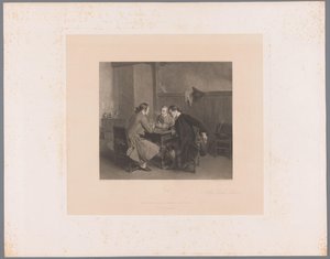 Interior com três homens fumantes em uma mesa Les Bons Amis (título no objeto) de Alfred Revel