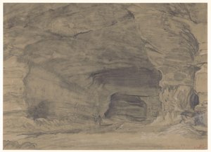 Duas figuras caminham dentro de uma grande caverna de Alfred Robaut