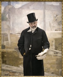 Retrato de Jean Charles Adolphe Alphand (1817-1891), Colaborador do Barão Haussmann, Supervisor das obras públicas, disposição dos espaços verdes em Paris, director das obras da Exposição Mundial de 1889, Pintura a óleo sobre tela de Alfred Roll (1846-1919