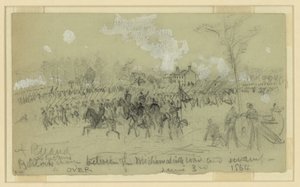 Barlow e Gibbons avançam entre a estrada de Mechanicsville e o pântano de Alfred Rudolph Waud