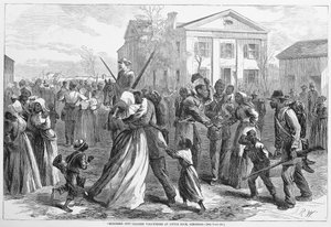 Voluntários coloridos em Little Rock, Arkansas, do Harpers Weekly, pub. 1866 de Alfred Rudolph Waud
