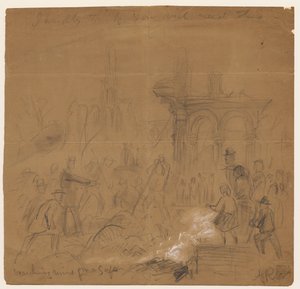 Procurando ruínas para um cofre após o incêndio de Chicago de 1871 (lápis e giz no papel) de Alfred Rudolph Waud