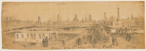 Vista da Erie Street Bridge olhando para o leste durante o incêndio de Chicago de 1871 de Alfred Rudolph Waud