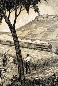 Caminhos-de-ferro alemães - Comboio no campo em Freyburg de Alfred Seckelmann