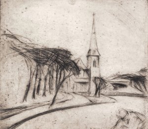 Estrada com igreja de Alfred Simonsen