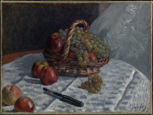 Maçãs e uvas num cesto de Alfred Sisley