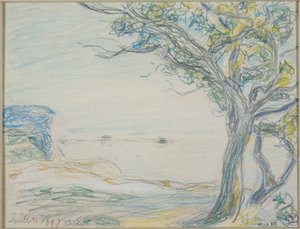 Árvores à beira-mar de Alfred Sisley