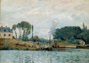 Barcos na eclusa Bougival de Alfred Sisley