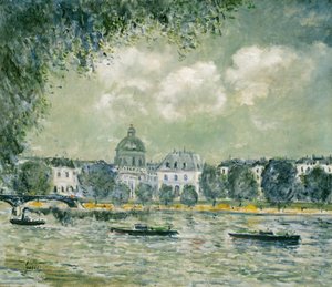 Paisagem ao longo do Sena com o Institut de France e a Pont des Arts, c. 1875. de Alfred Sisley