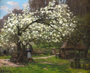 Primavera, camponesa sob árvores floridas Primavera, camponesa sob..., ca. 1865. de Alfred Sisley