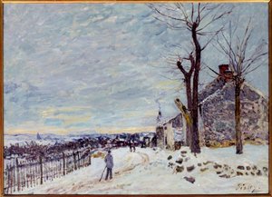 Tempo de neve em Veneux-Nadon (Veneux Nadon en Seine et Marne). Pintura de Alfred Sisley (1839 - 1899) de Alfred Sisley