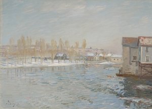 O Loing e os Moinhos de Moret, Efeito Neve, 1891 de Alfred Sisley