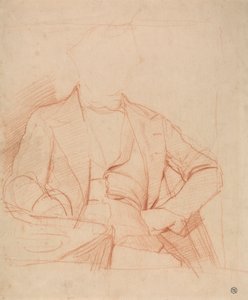 Estudo para o retrato do Sr. Coleman: sentado de frente, mão esquerda sobre a anca, braço direito sobre a mesa de Alfred Emile Stevens