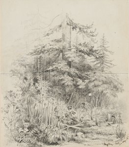 Lugar de enterro indiano, Oregon, 1841 (grafite em duas folhas de caderno com costura de creme wove papel) de Alfred Thomas Agate