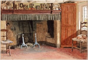 Cozinha de Birket Foster, Hambledon (lápis e aquarela no cartão) de Alfred W. Cooper
