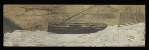 Barcos em águas agitadas (lápis e óleo no painel)