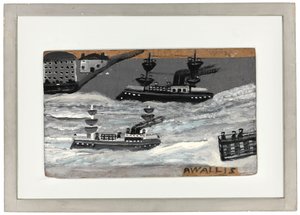 Canhoneiras em tempo de guerra (óleo no painel) (ver também 1074078) de Alfred Wallis