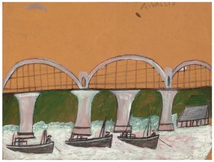 Saltash Bridge (lápis e óleo no cartão)