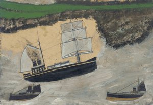 Três vapores (óleo e lápis a bordo) de Alfred Wallis