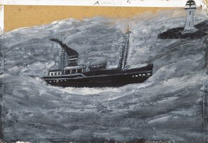 Arrastão e cais (óleo sobre cartão) de Alfred Wallis