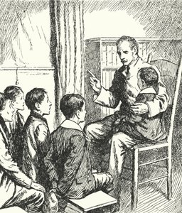 General Charles George Gordon falando com garotos maltrapilhos em histórias de Gravesend da história inglesa de Alfred Wallis Mills