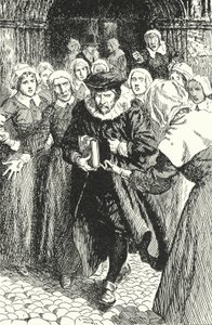 Padre escocês William Annand, condenado pelas mulheres de Edimburgo por pregar do novo Livro de Oração na Catedral de St Giles, em 1637 de Alfred Wallis Mills