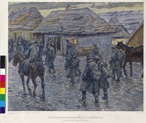 Tropas honradas marcham sobre Lubartov 1915 (impressão) de Alfred Wesemann