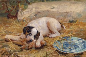 Quanto mais perto do osso, mais doce é a carne (cromolitografia) de Alfred William Strutt