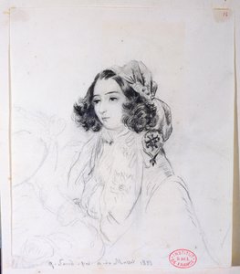 George Sand (1804-76) usando um lenço na cabeça, 1833